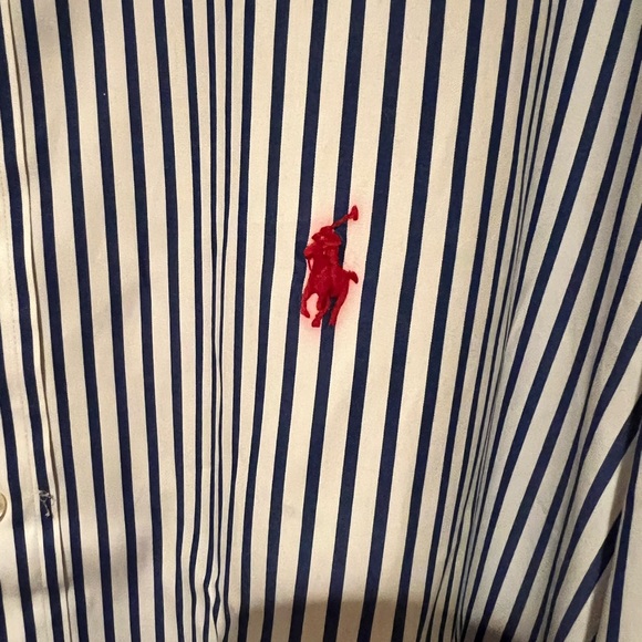 RALPH LAUREN Men's Button Down Dress Shirt Striped Blue and White 17.5 XL - Picture 3 of 6